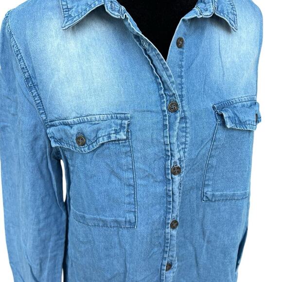 Love Tree Chambray, button-down, long sleeve shirt, women's size M - Picture 3 of 8
